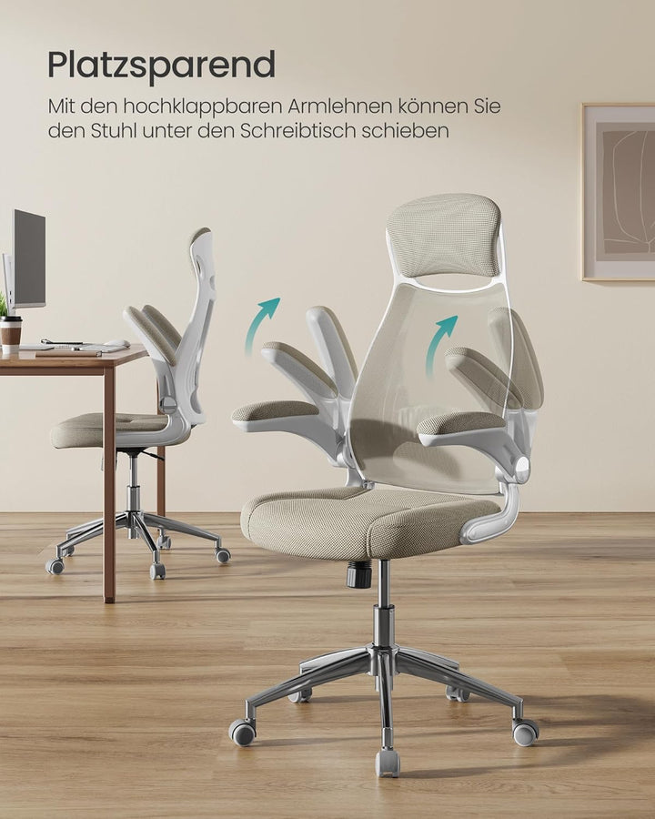 SONGMICS Bürostuhl, Drehstuhl, Chefsessel mit klappbaren Armlehnen, Kopf- und Lendenstütze, neigbar,