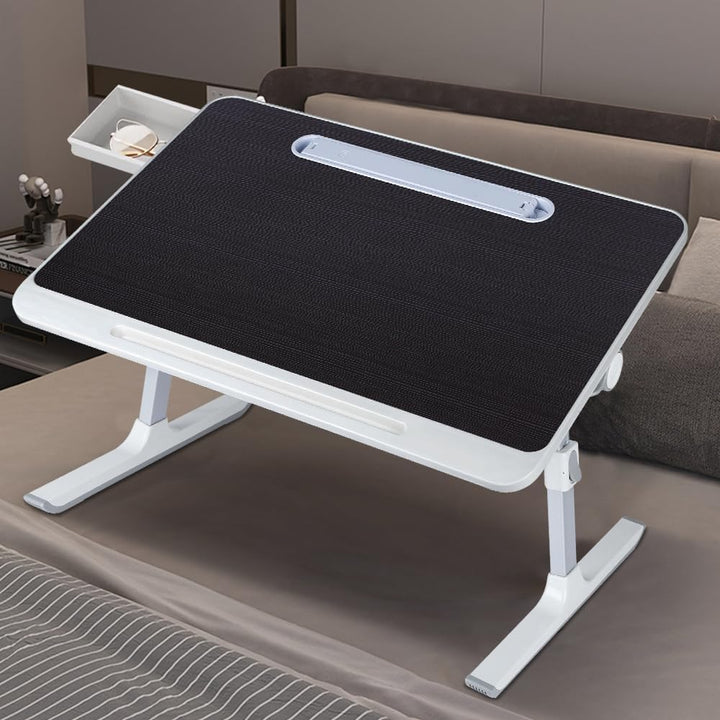 Betttisch Klappbar, Laptoptisch, Einstellbare Höhe, mit Buchständer, Schublade, Lap Stopper, Tablet