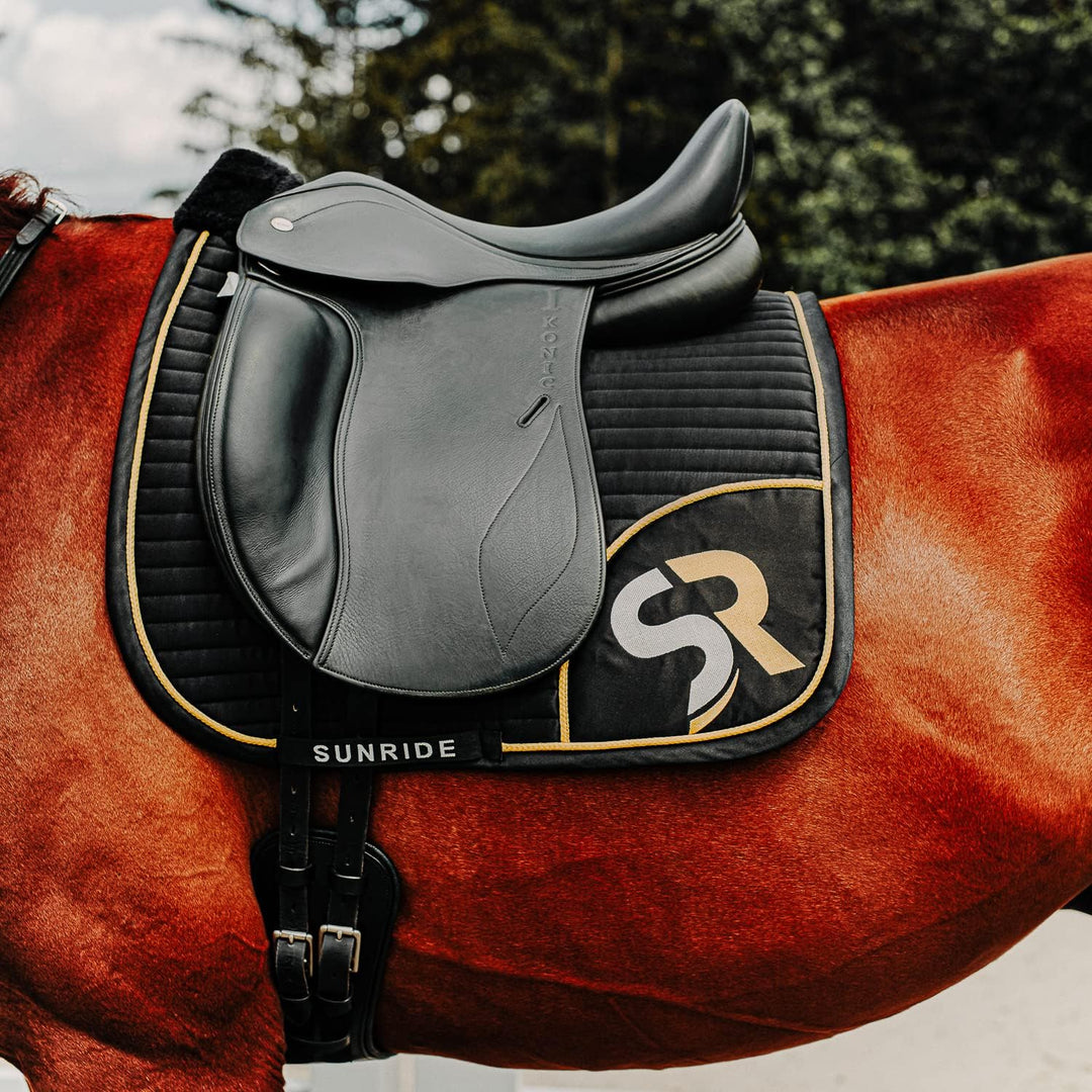 SUNRIDE Kurzgurt Monaco für Pferde aus weichem Echtleder mit D-Ring für Hilfszügel (60 cm, schwarz)