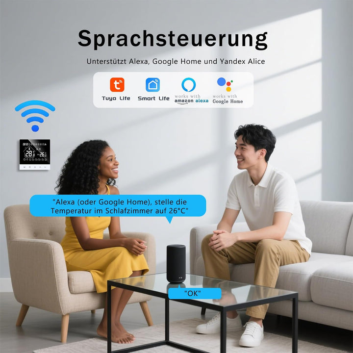 Smart Thermostat für Wasser Fussbodenheizung,WiFi Programmierbar Wandthermostate LCD Digital Touchsc