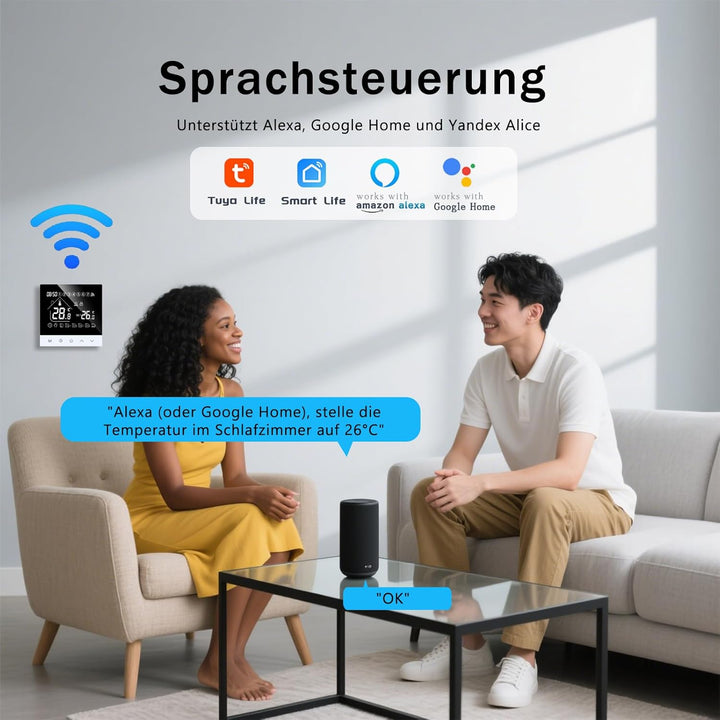 Smart Thermostat für Wasser Fussbodenheizung,WiFi Programmierbar Wandthermostate LCD Digital Touchsc