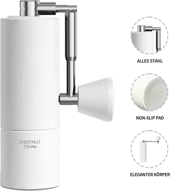 TIMEMORE Kaffeemühle manuell Edelstahl konische Grar handkaffeemühle mit faltbarem, Kastanie C3S PRO