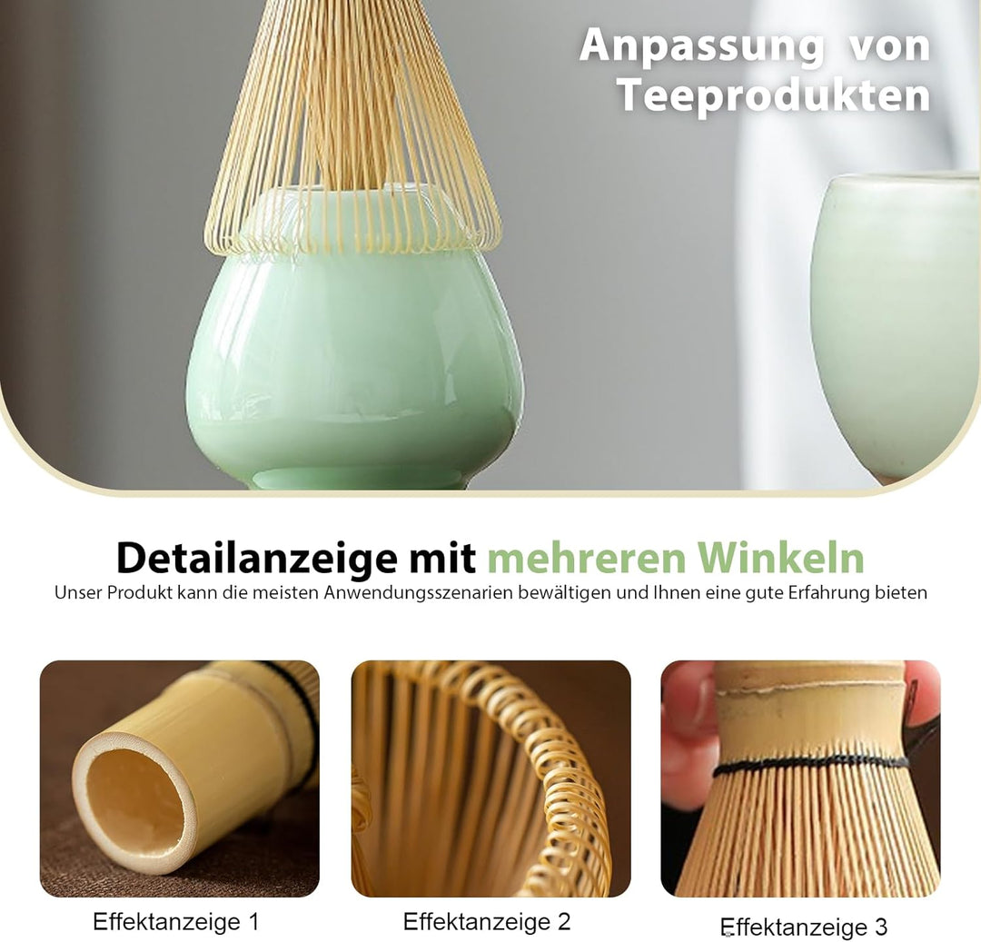 Matcha Tee Set, Matcha Besen Set mit Matcha-Schneebesen, Besenhalter, Matcha Schale aus Keramik, 2 T