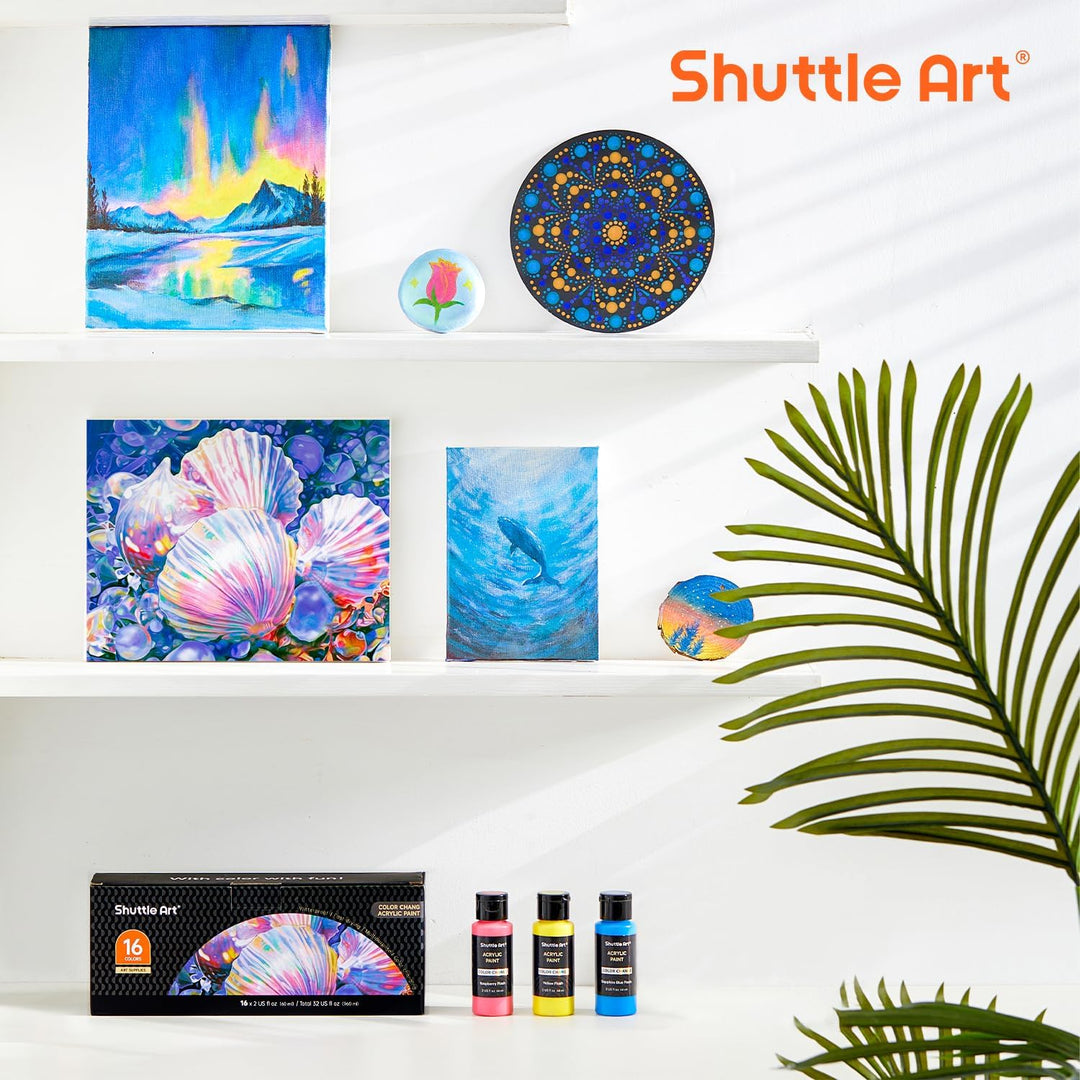 Shuttle Art Acrylfarben Set, 16 Chamäleonfarben in Flaschen (je 60ml), Acrylfarben mit Perlglanz, fü