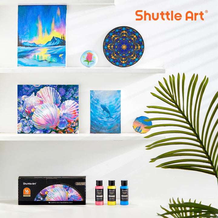 Shuttle Art Acrylfarben Set, 16 Chamäleonfarben in Flaschen (je 60ml), Acrylfarben mit Perlglanz, fü
