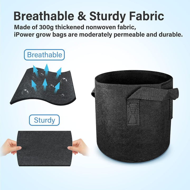 iPower 35L 5er-Pack Grow Bags Stoff Belüftungstöpfe Behälter mit Riemengriffen für Kindergarten und