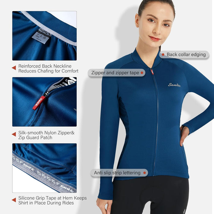 Santic Radtrikot Damen Kurz Fahrradtrikot Damen Fahrrad Shirt, L Marine