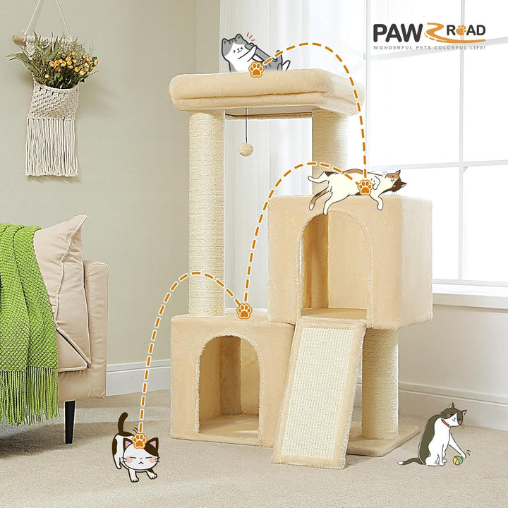 PAWZ Road Grosser Kratzbaum, 11 cm Dicke Stämme mit extrem grosser Doppelhöhle, vollständig mit Fisa