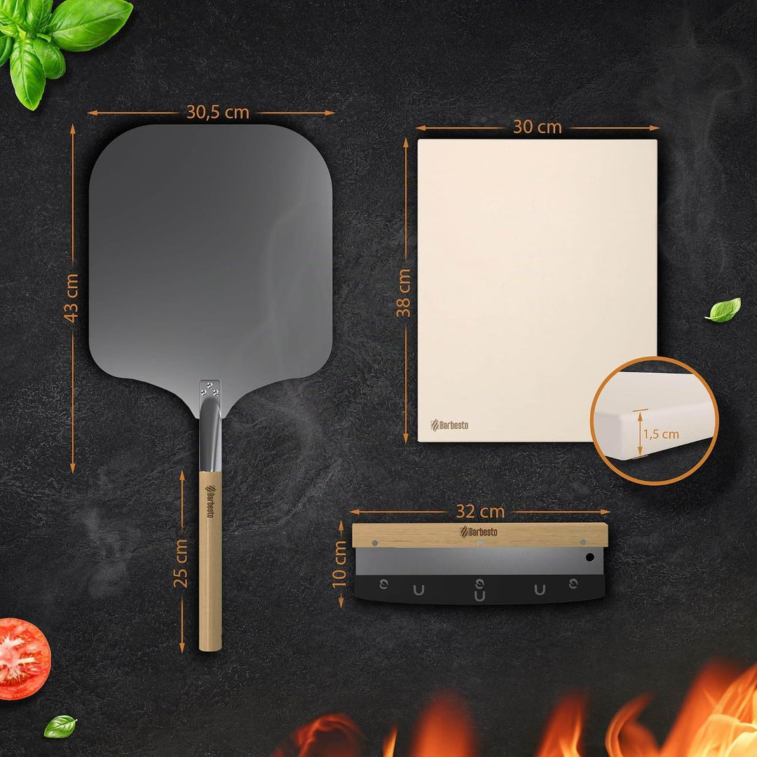 CLP Pizzastein eckig aus Cordierit mit Rezeptbuch für Backofen &amp; Grill 38x30 cm I Einzeln oder als S