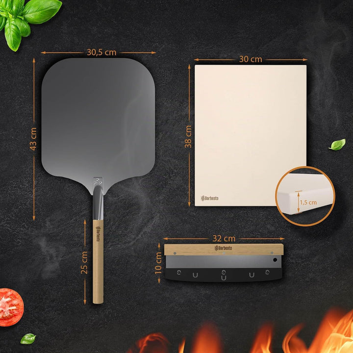 CLP Pizzastein eckig aus Cordierit mit Rezeptbuch für Backofen &amp; Grill 38x30 cm I Einzeln oder als S