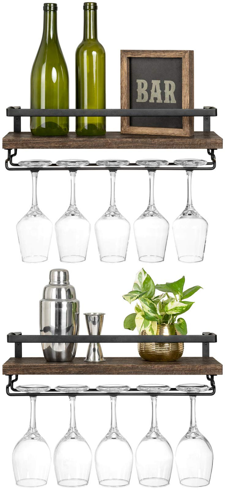Mkono Wandmontierte Weinregale 2er Set Holz Rustikale Weinflasche Glas Schwimmregale mit Stemware Au