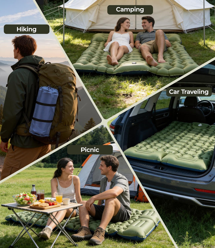 Doppel Isomatte für 2 Personen Outdoor Luftmatratze 195x134cm Breit,10cm Dicke Fussbetätigte Aufblas