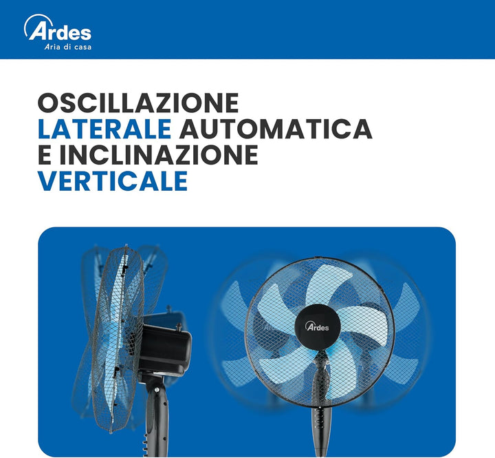 Ardes - AR5ST40PN Standventilator STEELO 40N 5 Flügel - Bodenventilator 40 cm Oszillierend mit verst