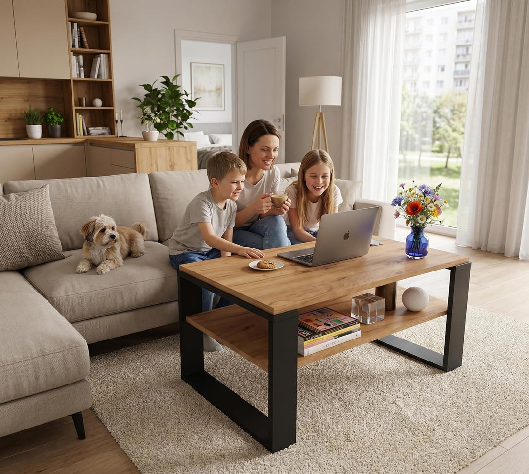 Couchtisch 91×51 cm – Wohnzimmertisch aus Holzwerkstoff, Stabiler & moderner Kaffeetisch mit zusätzl