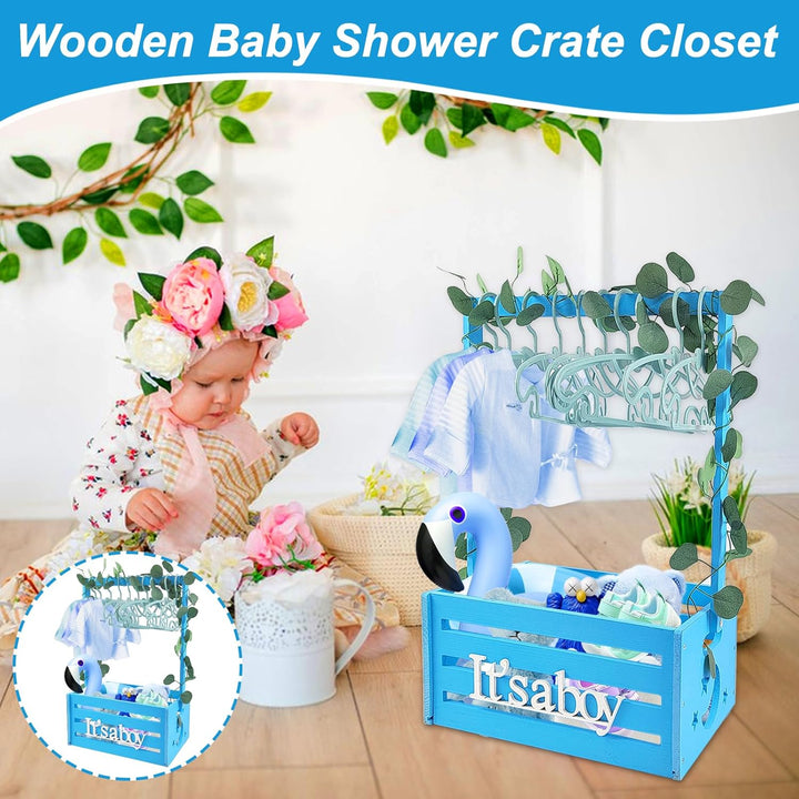 Holz Baby Geschenk Korb mit Griff, Kinder Kleiderbügel und Girlande, Baby Dusche Kiste Schrank, Baby