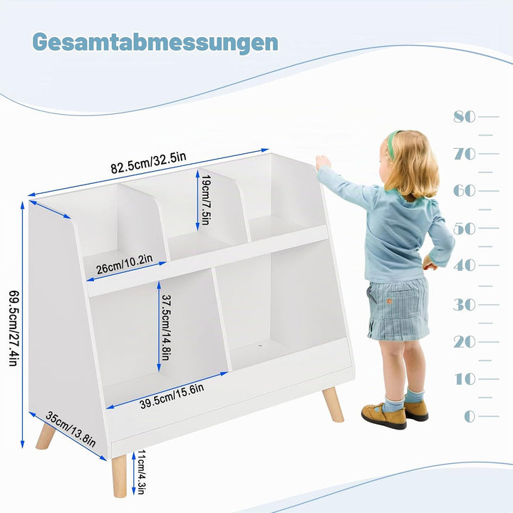 Lestarain Kinderregal, Kinderzimmerregal mit 5 Ablagefächern, Bücherregal für Kinder, Spielzeug-Orga