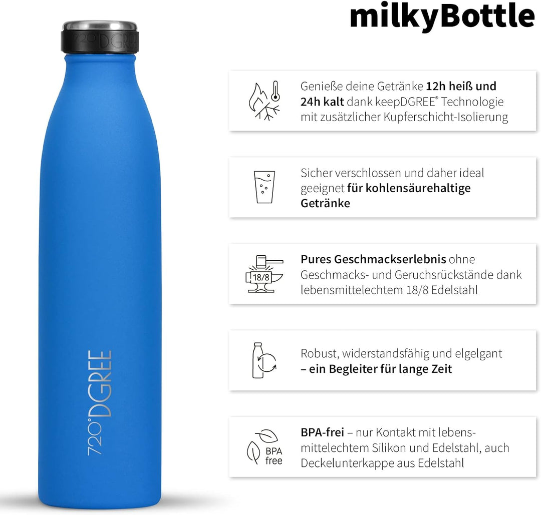 720°DGREE Edelstahl Trinkflasche “milkyBottle” - 750ml - BPA-Frei, Auslaufsicher, Kohlensäure geeign
