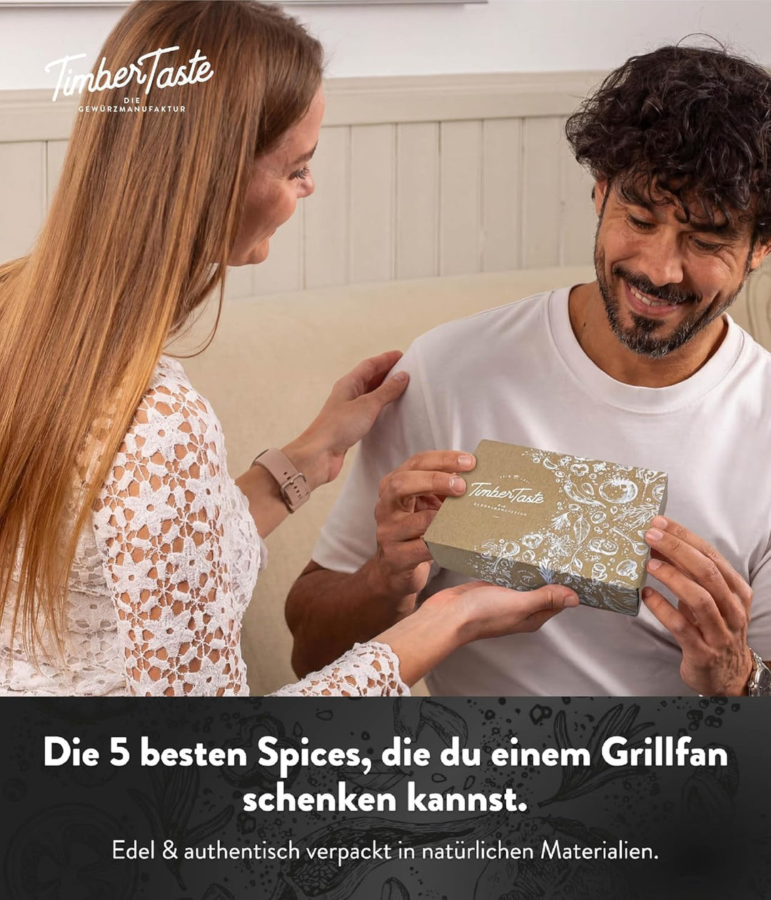 TIMBER TASTE® Grill Gewürze Geschenkset Frauen & Männer | 5 erlesene BBQ Grillgewürze inkl. Rezepte