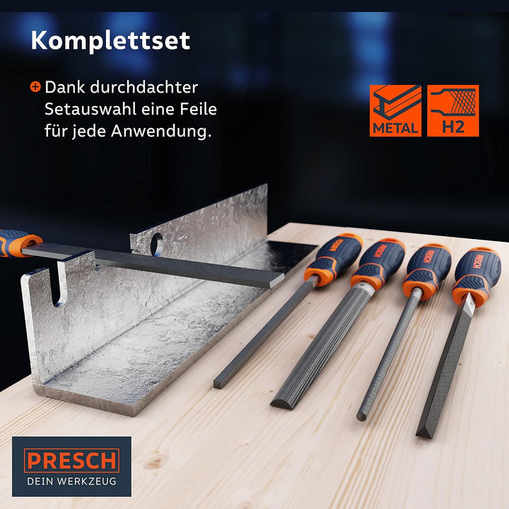 Presch Werkstattfeilen Set 5tlg. - Hochwertiges Metallfeilen Set mit Hieb 2 inkl. Flachstumpffeile,