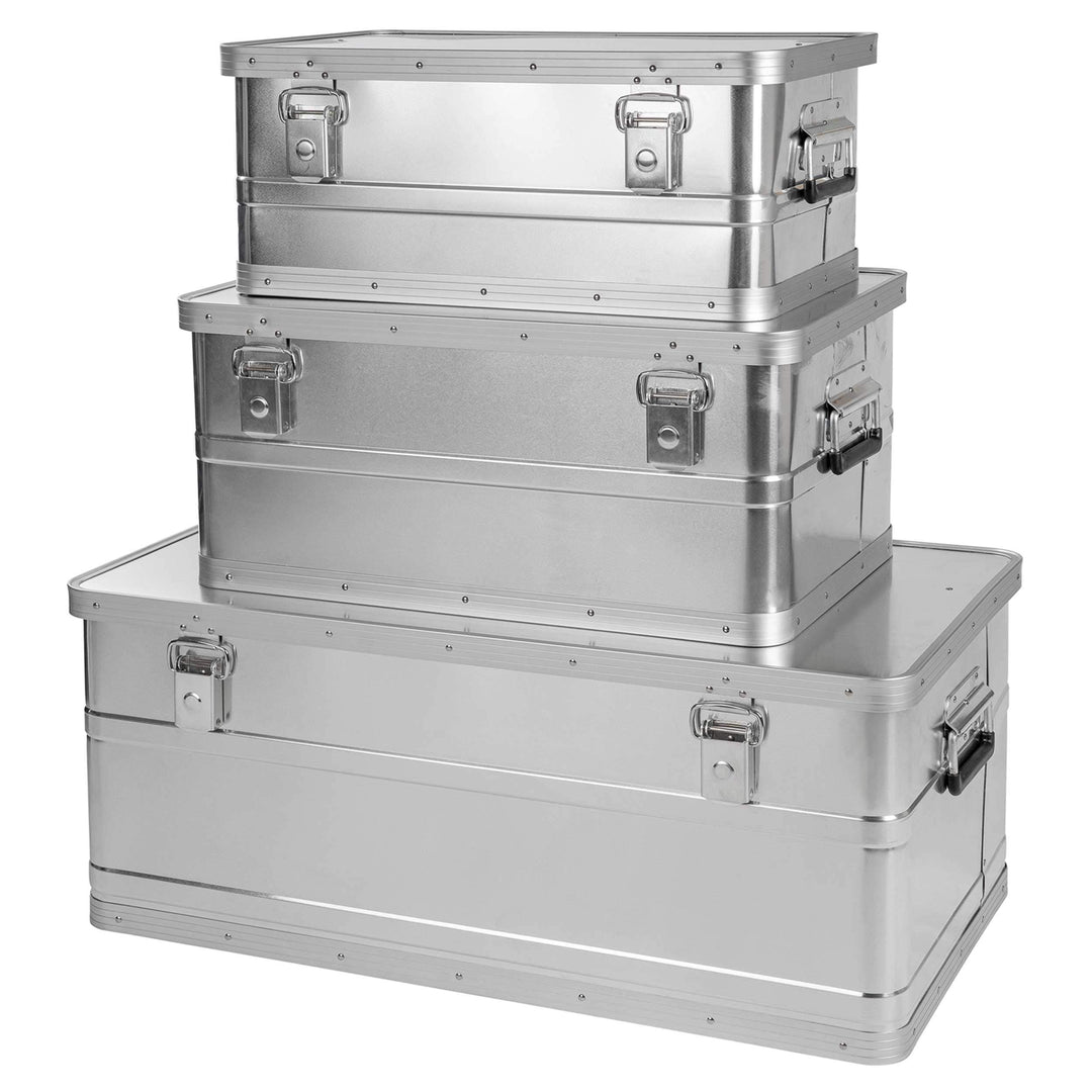ONVAYA Alubox 3er Set stapelbar | Alukisten mit Deckel | Transportkiste | Aluminiumkiste | Aluminium