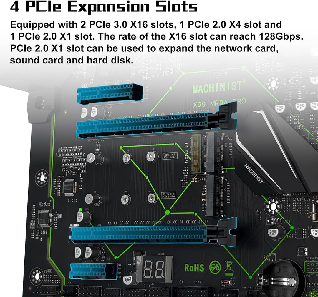 MACHINIST LGA 2011-V3 ATX Motherboard, X99 Gaming Motherboard mit Self-Check-Karte (Intel 5th/6th Ge