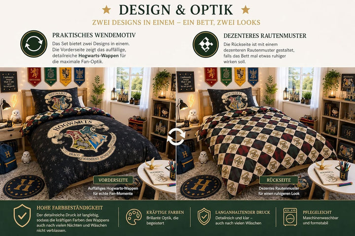 SkyBrands Harry Potter Bettwäsche 135x200 80x80 Hogwarts Bettwäsche-Set 2-teilig Bettbezug Kissenbez