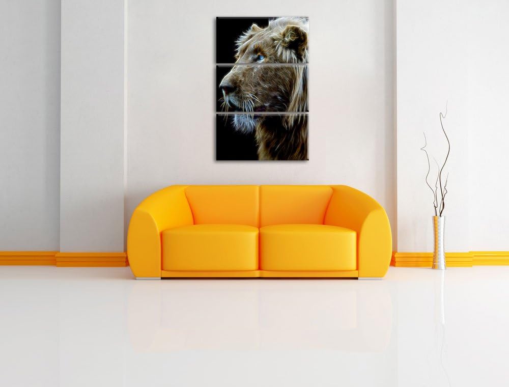 Dark prächtiger weisser Löwe Spezial 3-Teiler Leinwandbild 120x80 Bild auf Leinwand, XXL riesige Bil