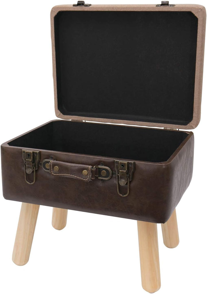 HMF Vintage Sitzhocker mit Stauraum aus Holz | 40 x 32 x 39 cm | Braun | Klassik