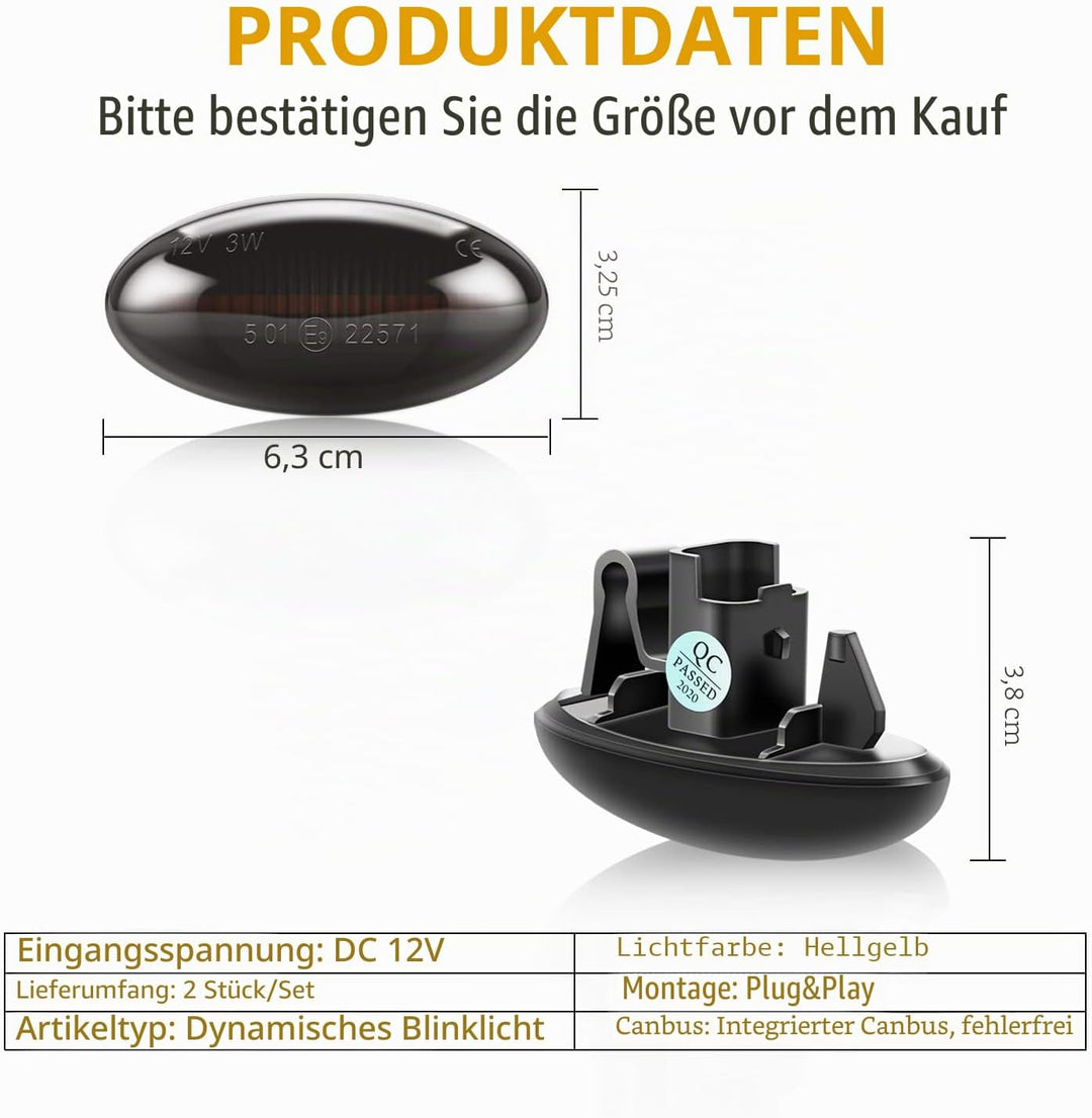 Asasytal Blinker Seitenblinker, 12v Seitenblinkleuchten Set, Kotflügel-Blinker mit E9 Zulassung Oran