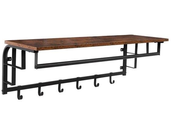 MAZAZU XL Wandgarderobe - Industrial Design mit Ablage und 5 Haken für Jacken und Accessoires - Plat