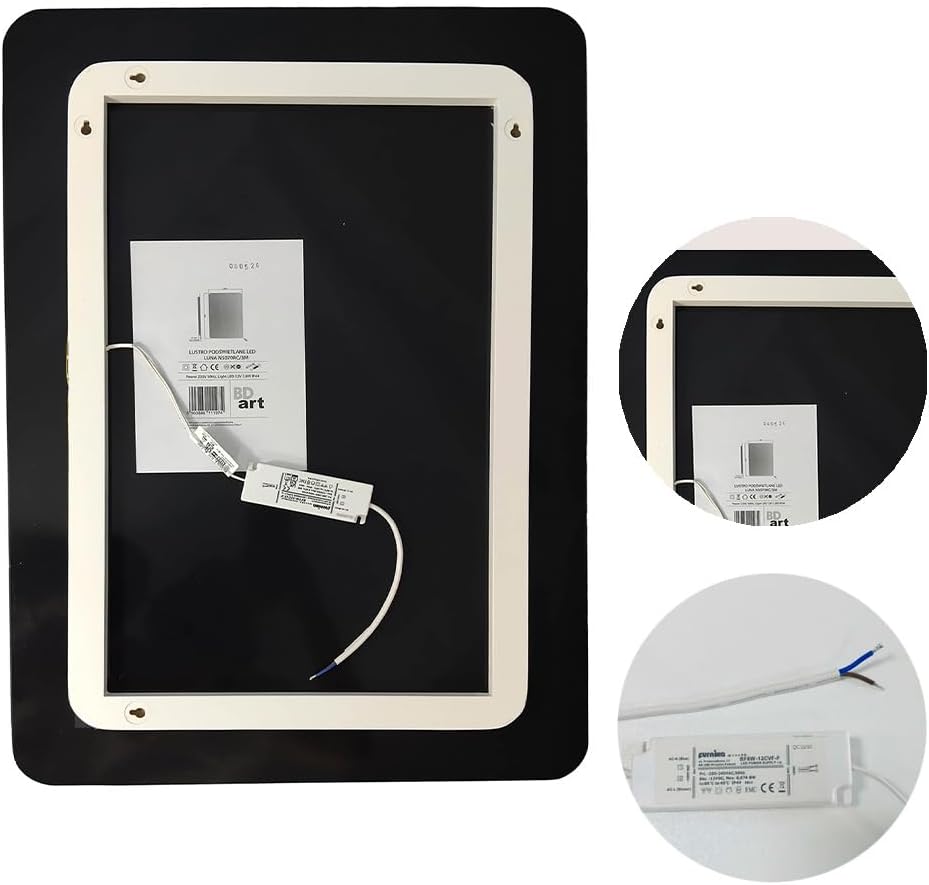 BD ART - Wandspiegel - Badspiegel - Rechteckig gerundet 50x70 cm - mit LED Beleuchtung - Lichtfarbe