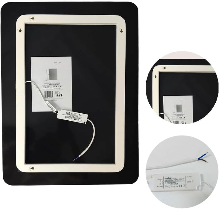 BD ART - Wandspiegel - Badspiegel - Rechteckig gerundet 50x70 cm - mit LED Beleuchtung - Lichtfarbe