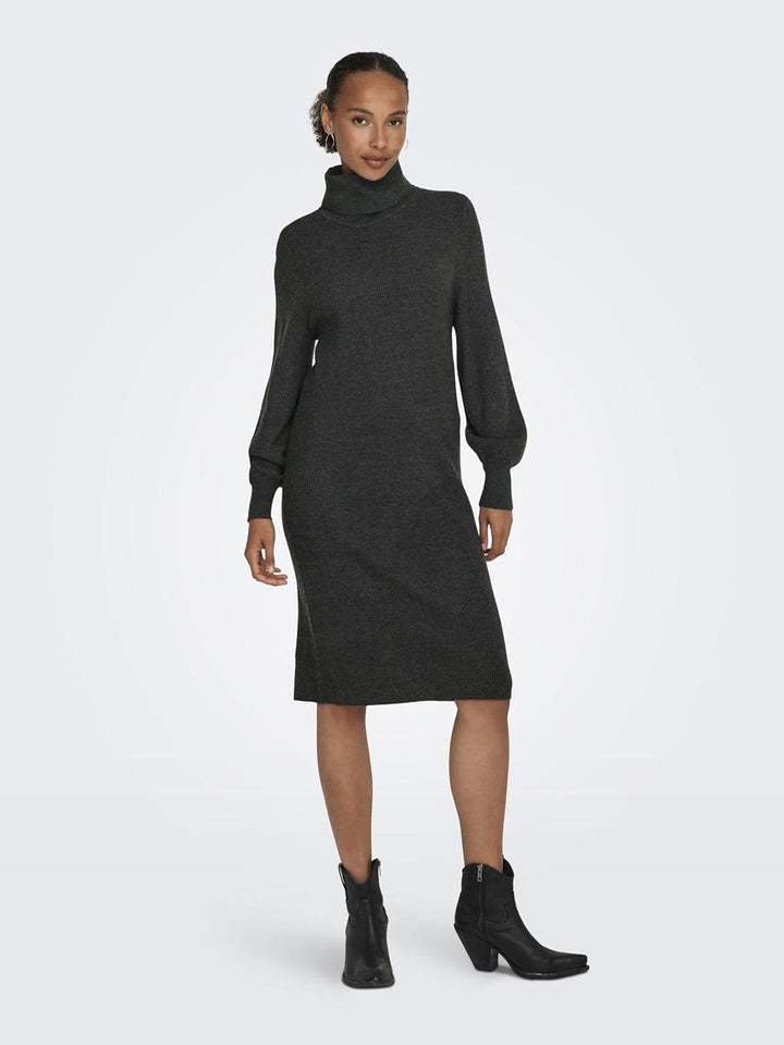 ONLY Female Strickkleid Komfort Fit Rollkragen Langes Kleid M Dark Grey Melange, M Dark Grey Melange