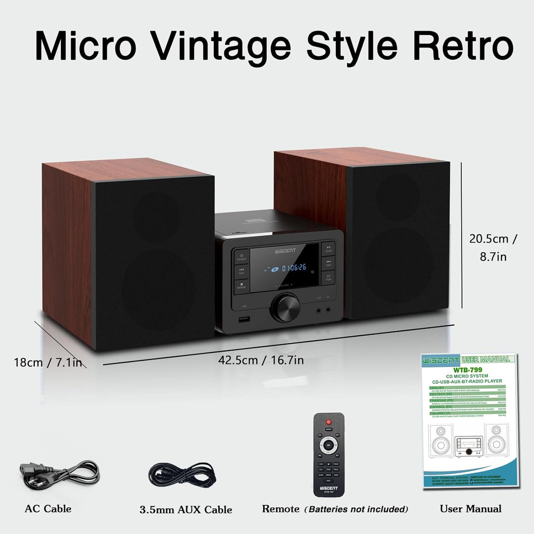 Bluetooth Stereoanlage 40W für Zuhause, CD-Player mit Wireless Streaming, USB MP3 Wiedergabe, FM Rad