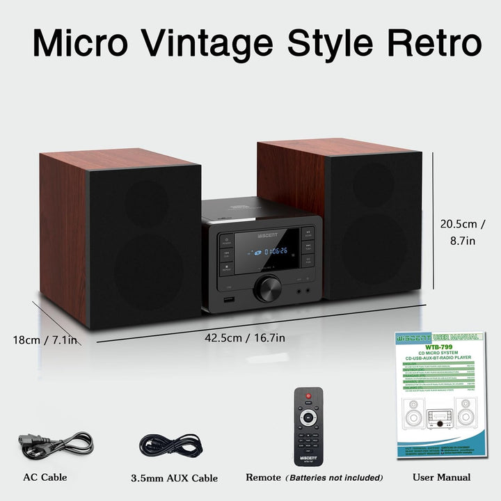 Bluetooth Stereoanlage 40W für Zuhause, CD-Player mit Wireless Streaming, USB MP3 Wiedergabe, FM Rad