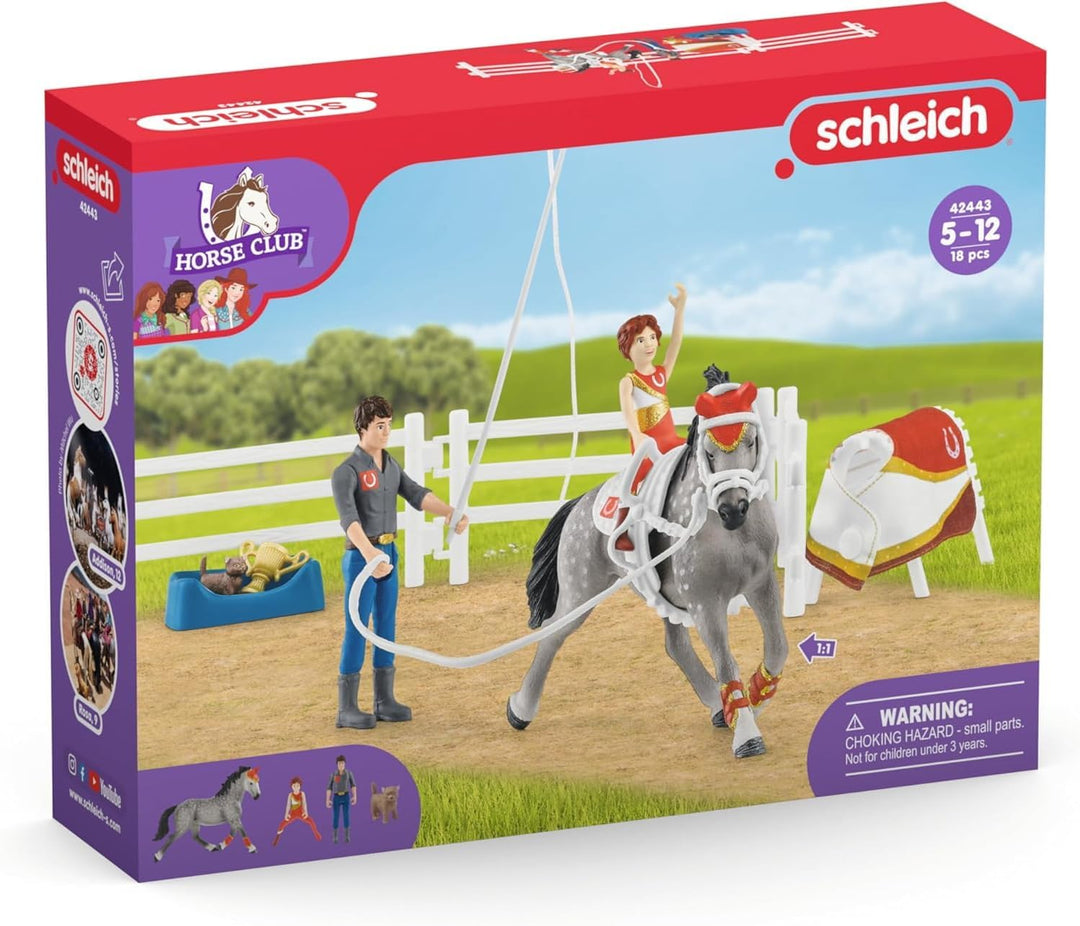 schleich 42443 HORSE CLUB Mias Voltigier-Reitset, 18 Teile Spielset mit schleich Pferde Figur, Mädch