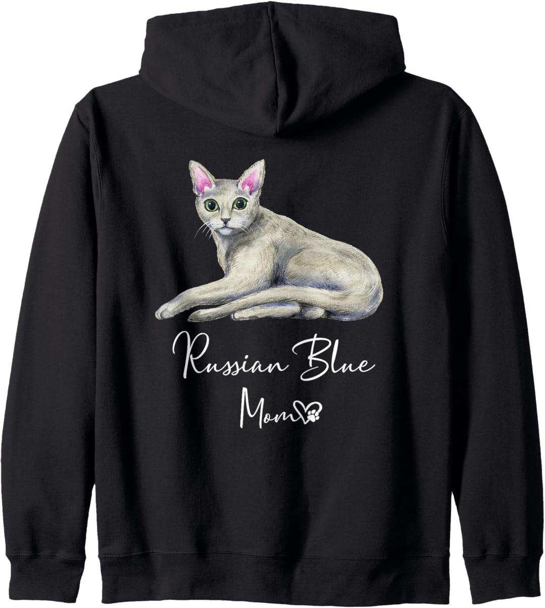 RUSSIAN BLUE MOM Mama Katze Katzenmama Frauchen Rückendruck Kapuzenjacke
