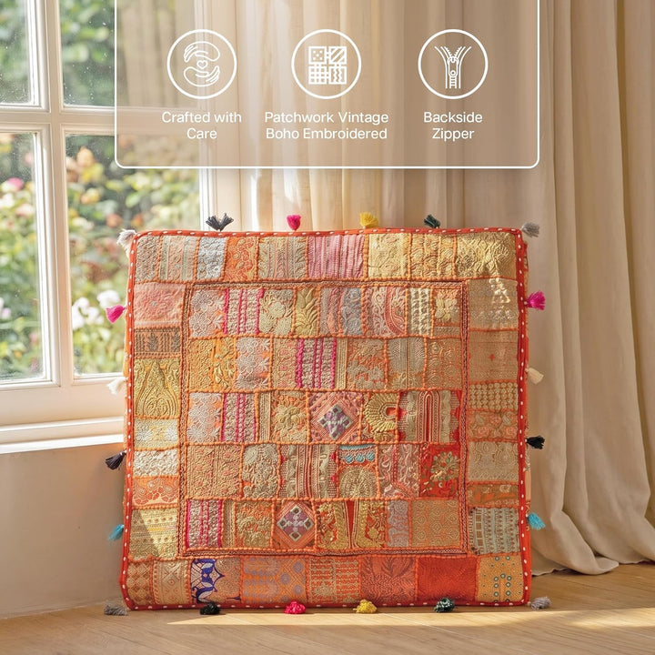 THE ART BOX 88 x 88 x 12 cm, Vintage-Patchwork, grosses Outdoor-Kissen, grosses Hundebett, Gartendek