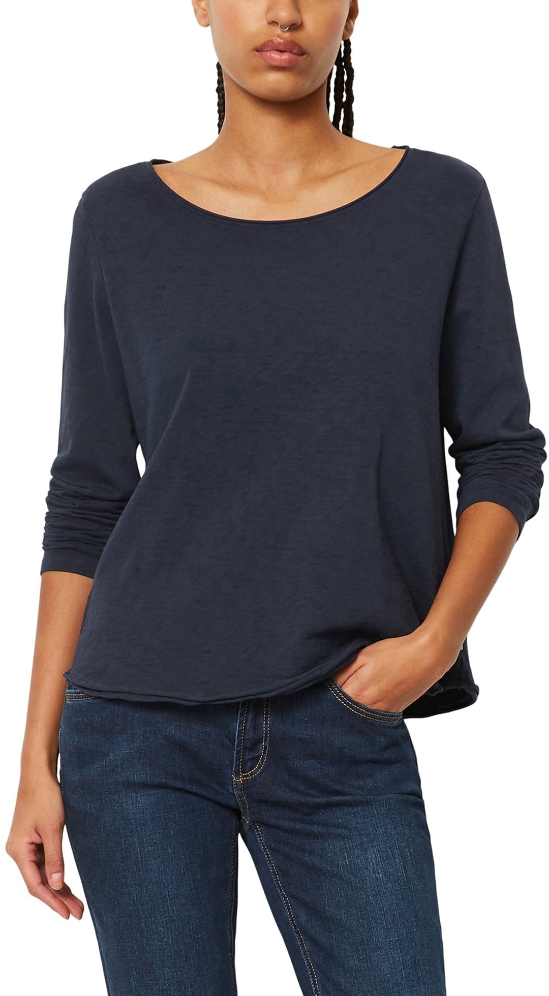 Marc OߴPolo Damen Langarmshirt aus Bio-Baumwolle mit Logo XS Blau, XS Blau