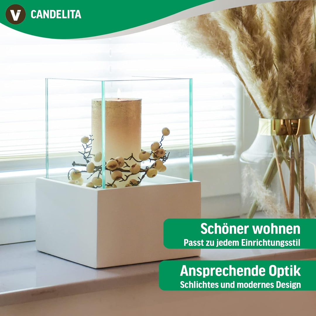 Deko-Windlicht Kerzenhalter viereckig CANDELITA - Silber Hochglanz 20x20x29 20x20x29 Silber Hochglan