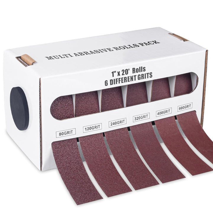6 Rollen Schleifpapier Rolle mit Spender, 2,5 cm x 6 m Schleifleinen 80/120/240/320/400/600 Körnung,