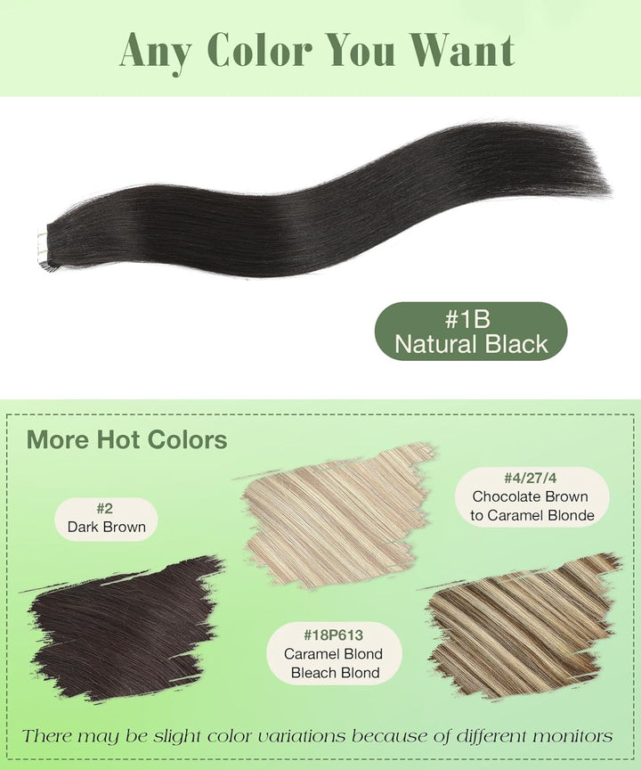 SURNEL Tape in Echthaarverlängerungen Tape Farbe Natur Schwarz 14 Zoll 50 Gramm 20Pcs Seidiges Glatt
