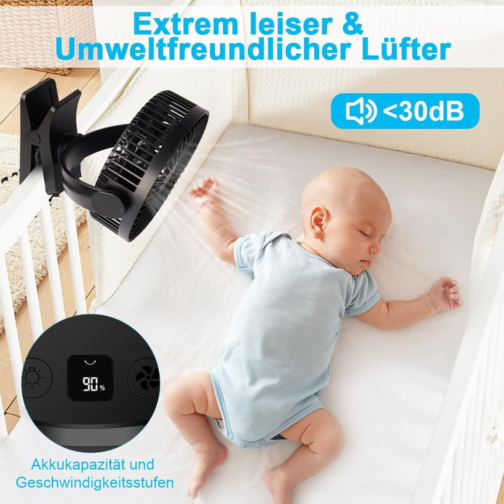 ELZO Tischventilatoren Camping Ventilator, 21cm/8.26 Zoll, 12000mAh Wiederaufladbarer USB Ventilator