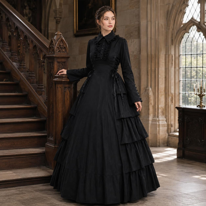 GRACEART Damen Gothic Viktorianisches Kleid Renaissance Maxi Kostüm, Black, XXL, XXL