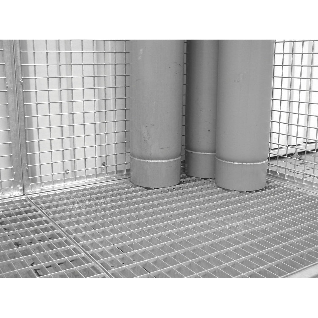 Bauer | Gasflaschen-Gittercontainer | mit Dach und Einflügeltor | BxT 2400 x 1500 mm