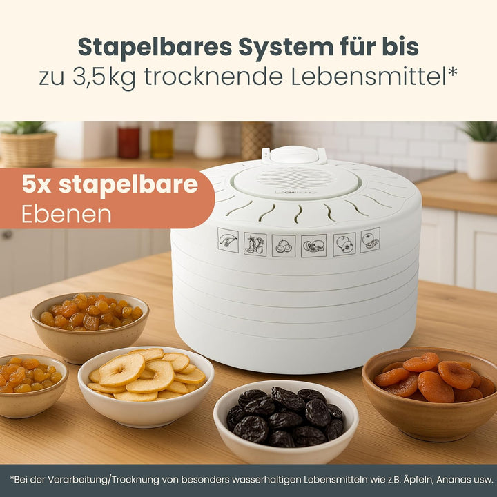 Clatronic DR 2751 Dörrautomat, 250 W mit Überhitzungsschutz, trocknet Obst, Gemüse, Kräuter, Fleisch