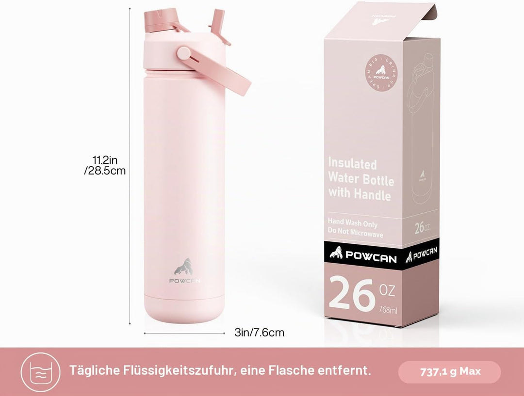 POWCAN Edelstahl Trinkflasche, Auslaufsicher, 2-in-1 Deckel, 769ml | Bow Crush, Doppelwandig, 2-in-1