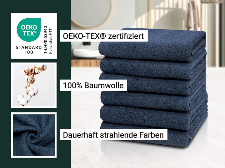 ZOLLNER 6er Set Handtücher, kleine Badetücher, 50x100 cm, Baumwolle, Marine 6x Handtücher Dunkelblau