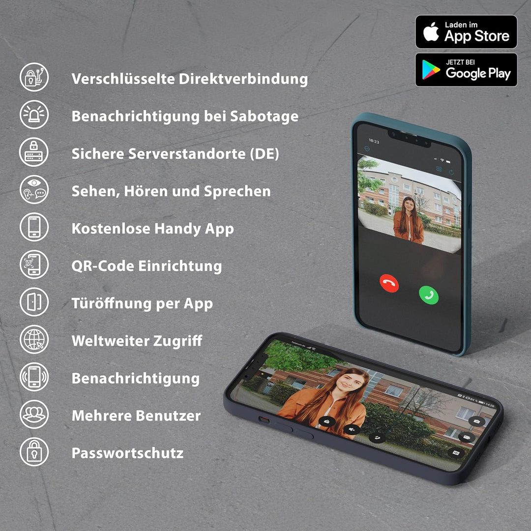 GOLIATH Basic 2-Draht Bus Video-Türsprechanlage, Full-HD, App-Steuerung, 7" Monitor in Weiss, RFID &