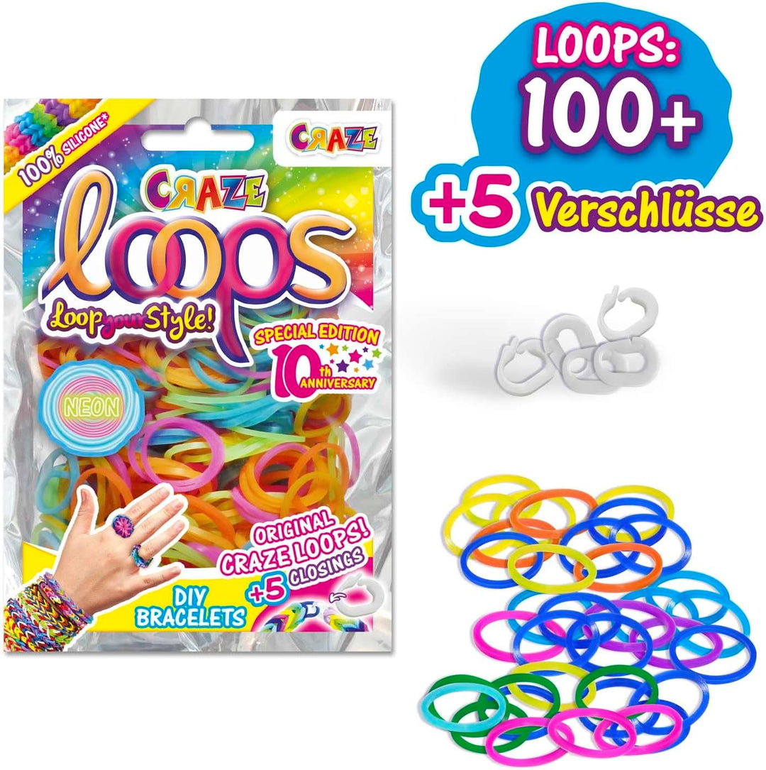 CRAZE LOOPS BAG 100 XXL Set - Loom Bänder 24x 100 Foilbag & 120 Verschlüsse, Farbmix, 100% hautfreun
